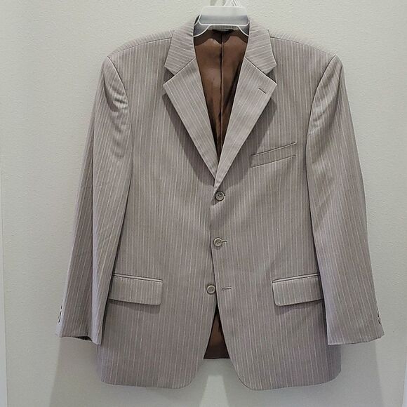 LINEAGE SPORTCOAT, Sz 44R, GREY STRIPED FABRIC, MERINO WOOL - Picture 2 of 15